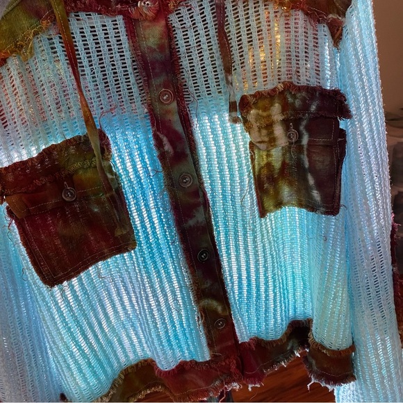 Handmade Tie Dye Hoodie Jacket Womens Size Small Medium Sheer Mesh Cropped - Picture 11 of 14